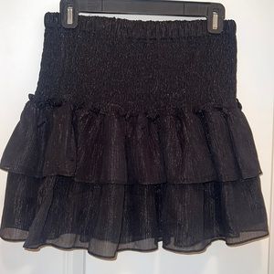Black Ruffle Shimmer Mini Skirt